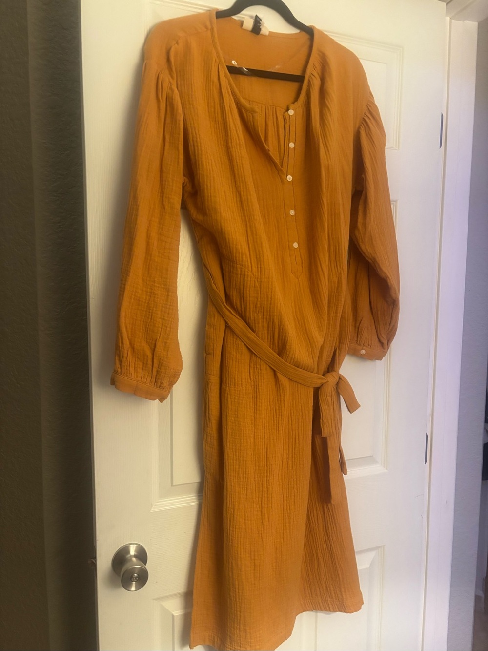 Universal Thread Women's Long-Sleeve Belted Midi Dress in Mustard Medium